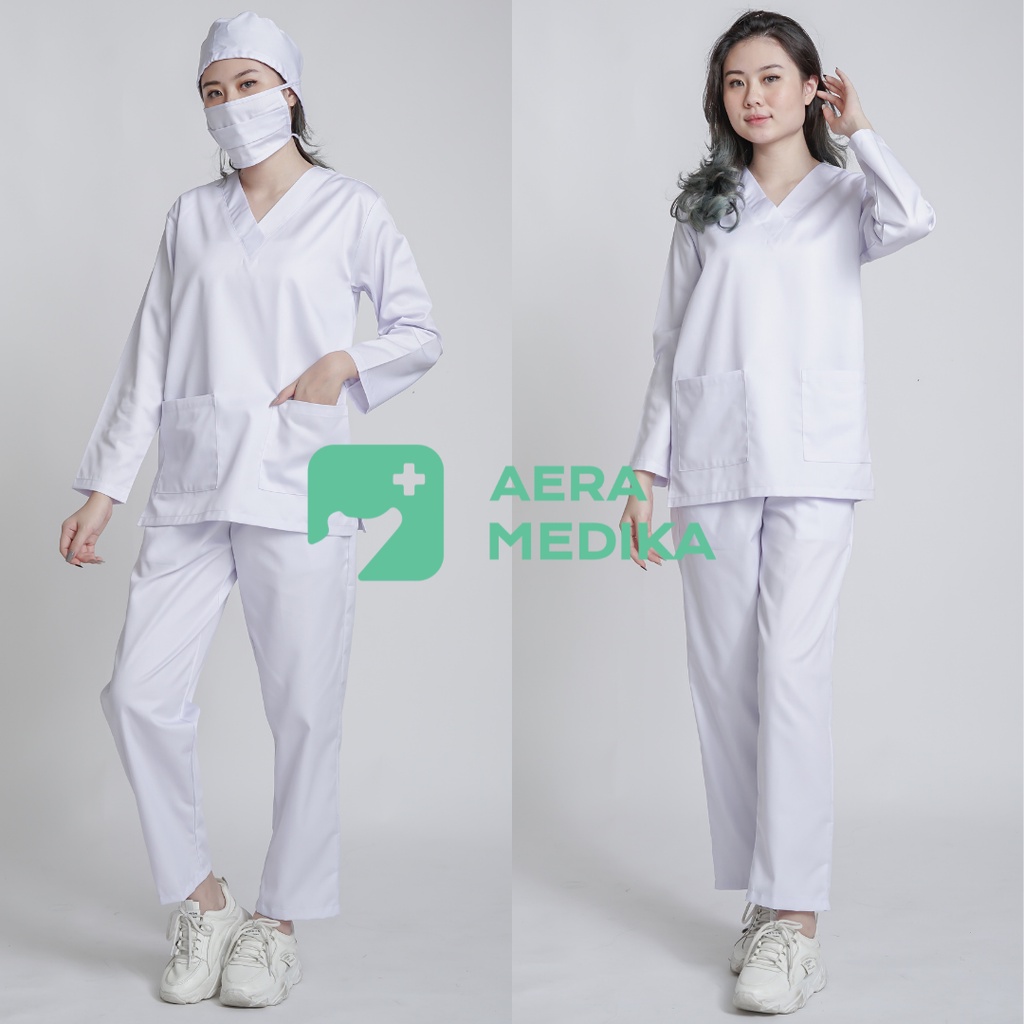 SCRUB/ BAJU JAGA / OKA Lengan Panjang AERA MEDIKA-White
