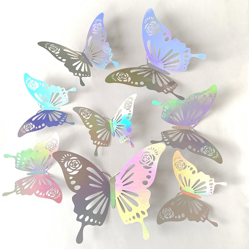 12pcs / 3 Ukuran Stiker Butterfly Hollow 3d Aksen Kristal Untuk Dekorasi Dinding Kamar Tidur