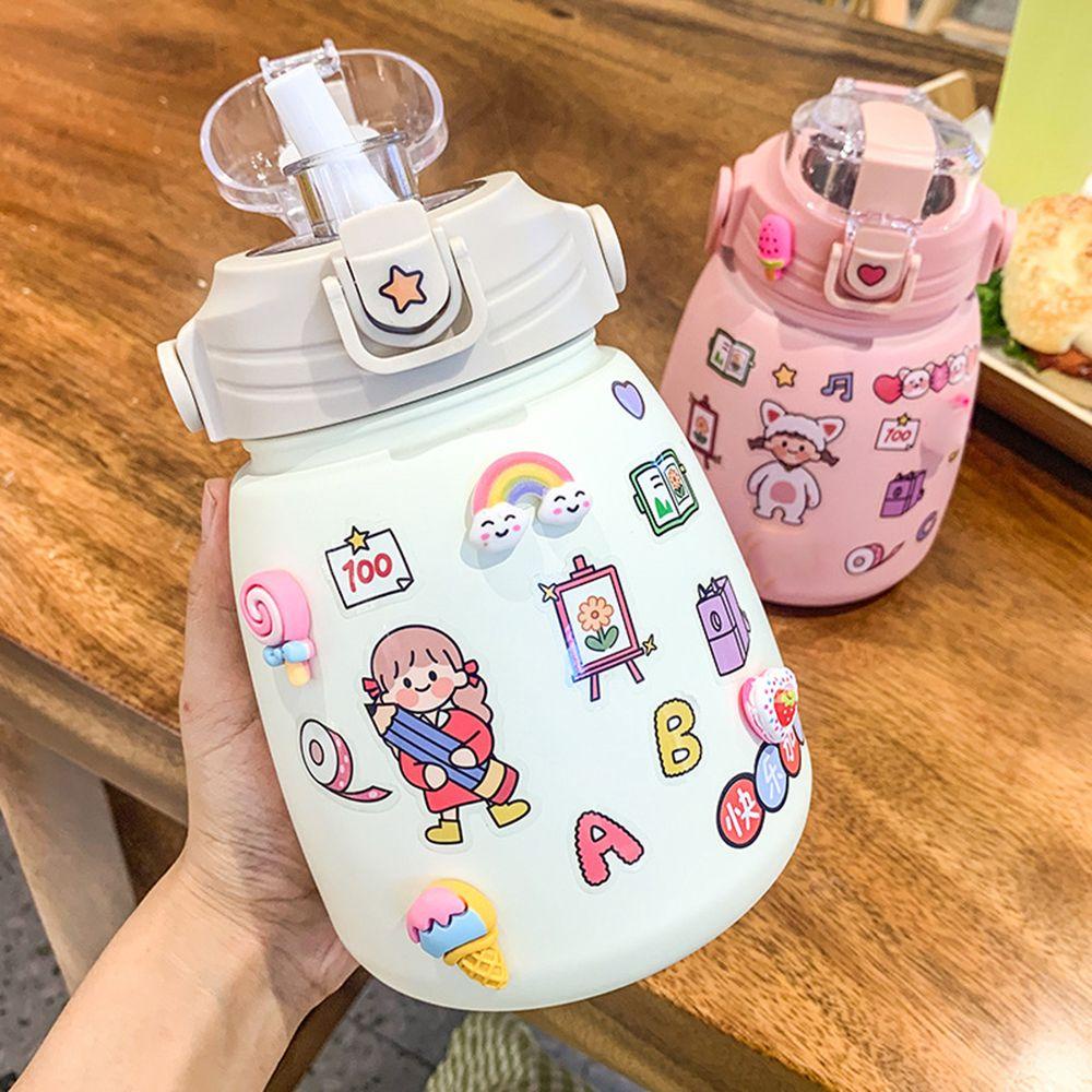 Solighter Botol Air Minum Outdoor Anak Travel Water Cup 1000ML Kartun Sedotan Tempat Minum