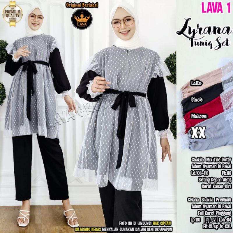 Lyrana Set Tunik brukat kebaya celana cantik mewah terbaru trendi