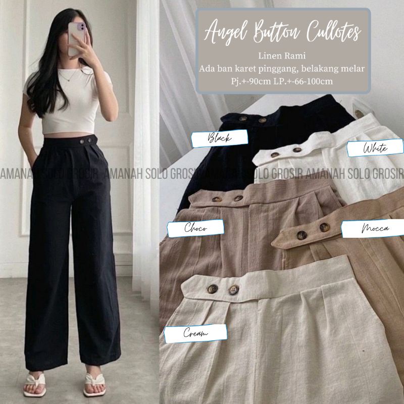 ANGEL BUTTON CULLOTES (CELANA KULOT WANITA) KULOT LINEN RAMI REKOMENDED