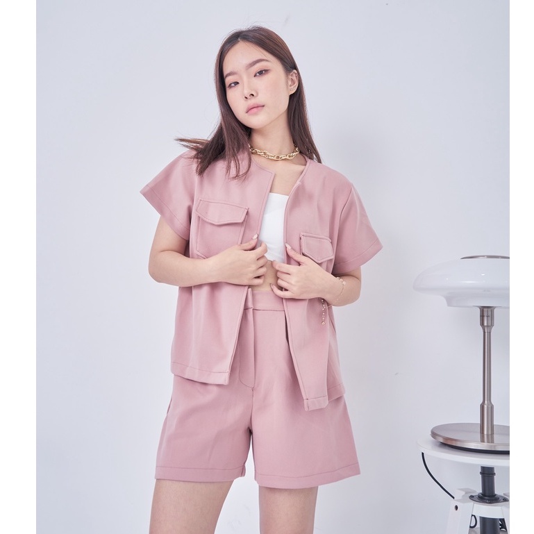 [TAVIA] SKYLAR SET  / SETELAN WANITA / BAJU SET CELANA PENDEK-Dusty Pink