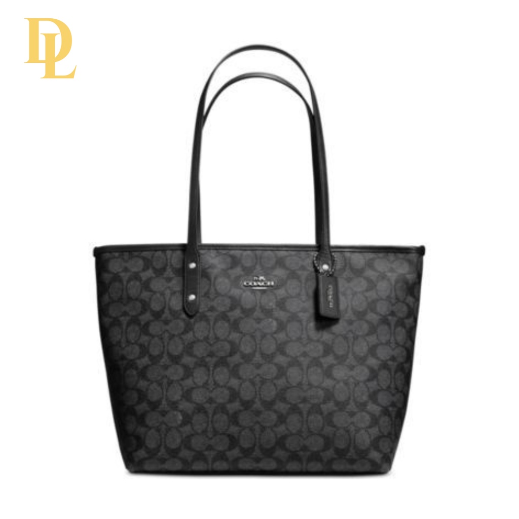 CITY ZIP TOTE IN SIGNATURE BLACK SIGNATURE (COACH F58292)