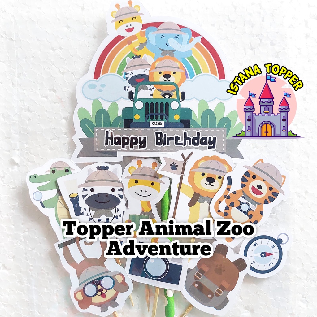 Topper Cake Ultah Animal Zoo Adventure / Topper Zoo/ Topper Animal/ Topper Binatang/ Perlengkapan Ul