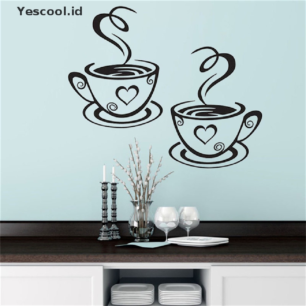 【Yescool】 Coffee Cups Cafe Tea Wall Stickers Art Vinyl Decal Kitchen Restaurant Pub Decor .