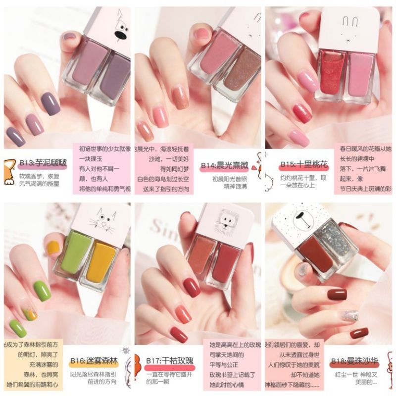 Medan Termurah Korean style + Long stay Kutek 2 in 1 tahan lama Kuteks nail polish Non peel off long stay 2 tone beautiful