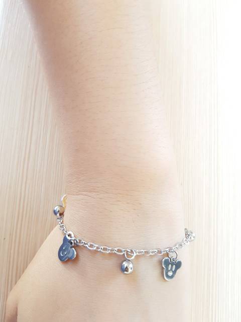 SET Gelang tangan &amp; Gelang kaki jurai Titanium Silver Motif Kitty &amp; Mickey Antikarat