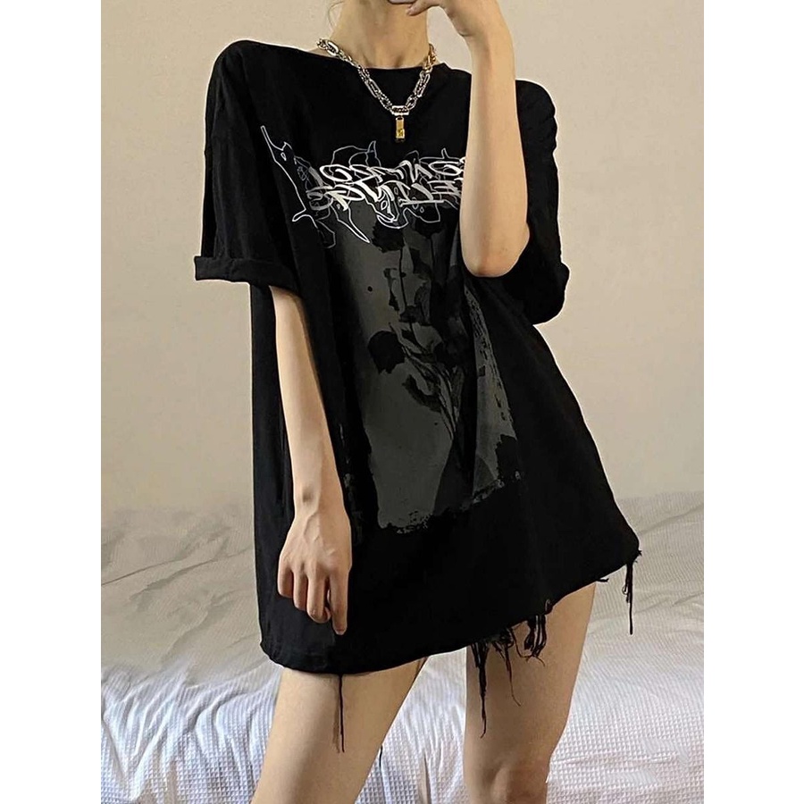 Kaos oversize wanita abstark flower