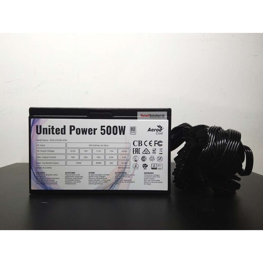 PSU Aerocool United Power 500W - 80+ Plus White Power Supply