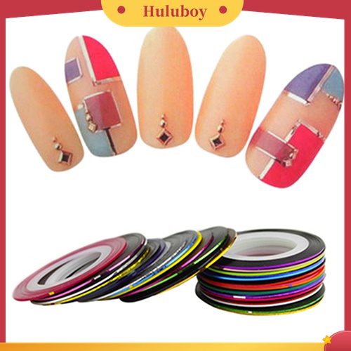 Huluboy Huluboy♡ 30pcs / Roll Stiker Tape Garis Warna Campur Untuk Dekorasi Nail Art DIY