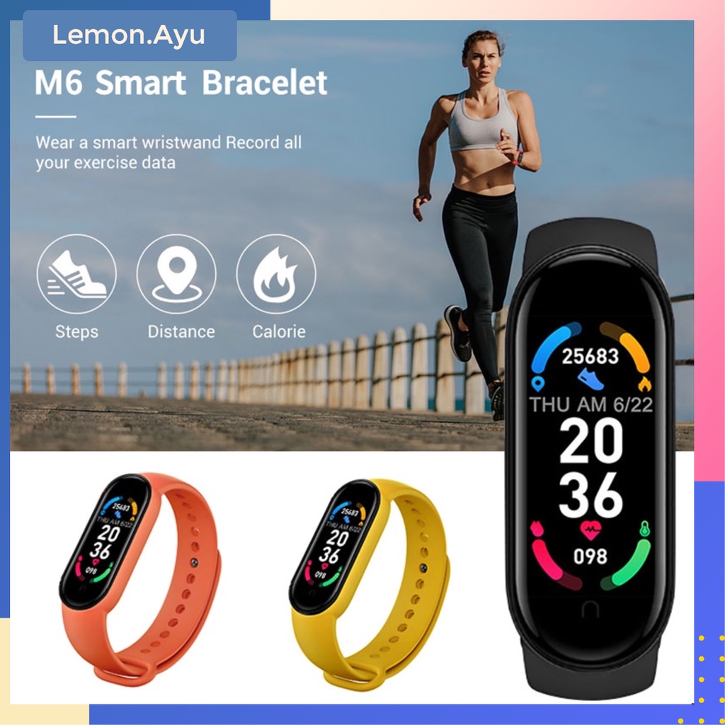 Jam Tangan Pintar Smartwatch M6 Olahraga Gelang Pintar Pelacak Detak Jantung Pedometer Monitor Tekanan Darah