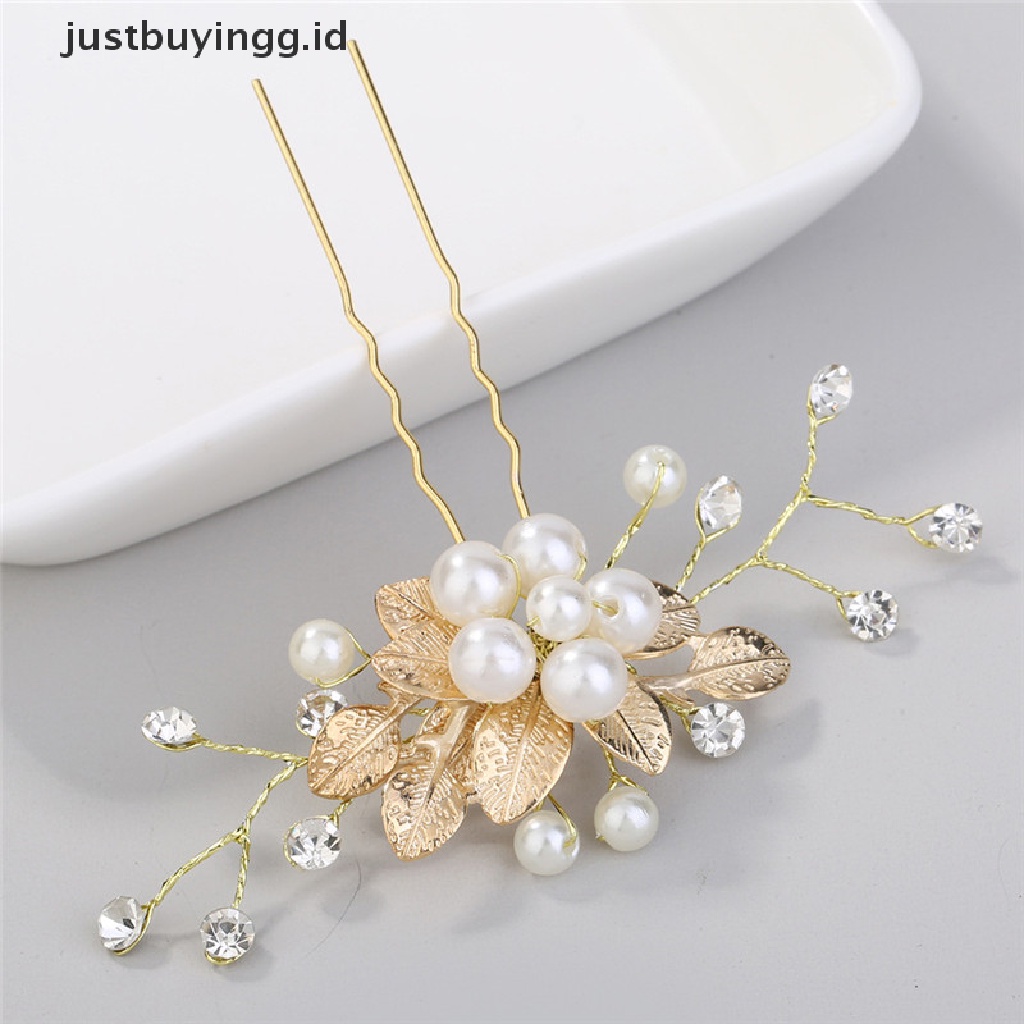 [justbuyingg.id] Wedding Bridal Hair Comb Clip Crystal Rhinestone Flower Faux Pearl Hairpin ID