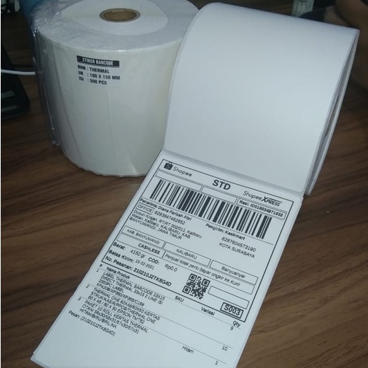 Label Thermal 100x150 isi 500pc Kertas Sticker Receipt Printer Barcode Xprinter A6 110mm