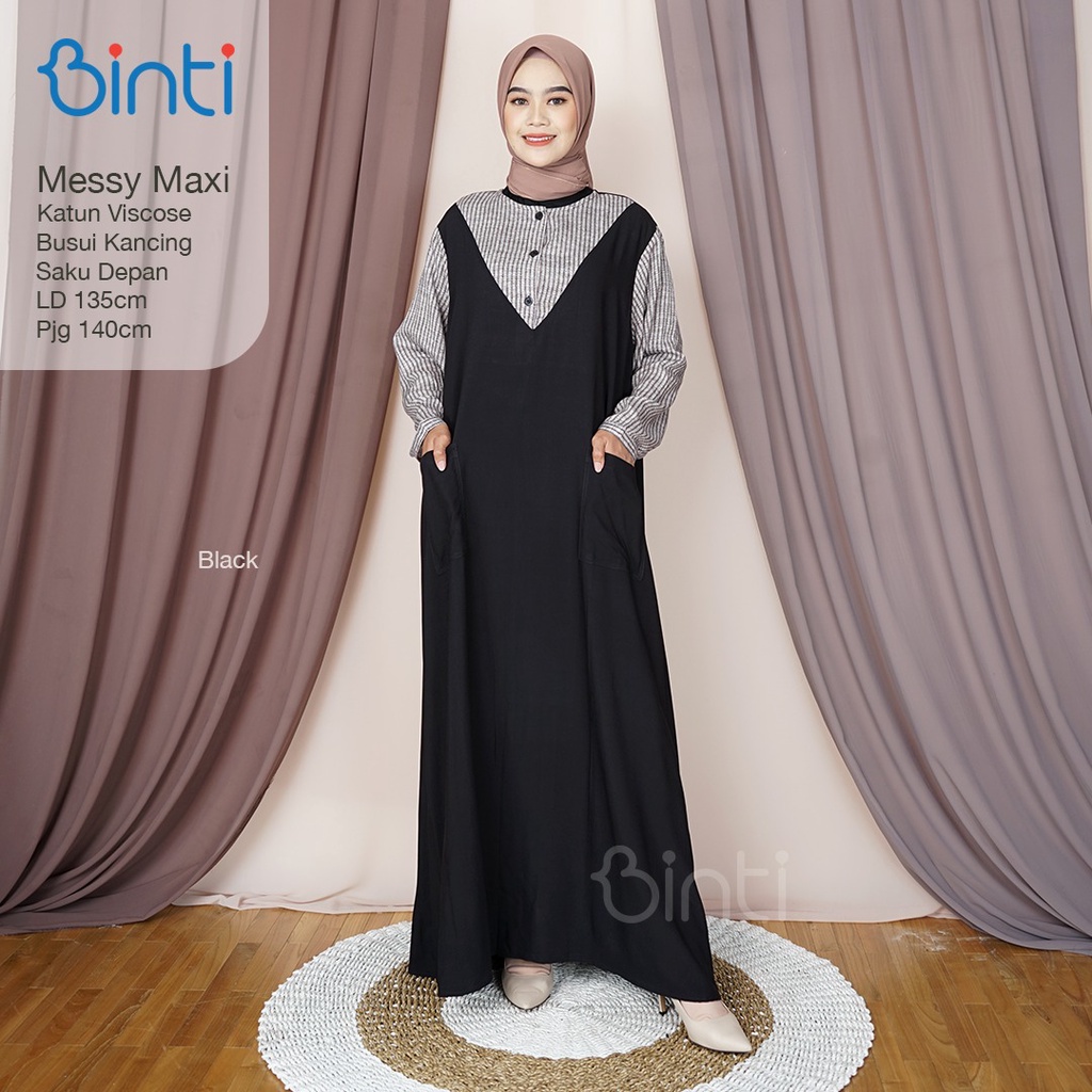 Gamis jumbo LD 135 motif kotak dress muslim terbaru big size katun viscose ORI Binti | Messy Hirata-3