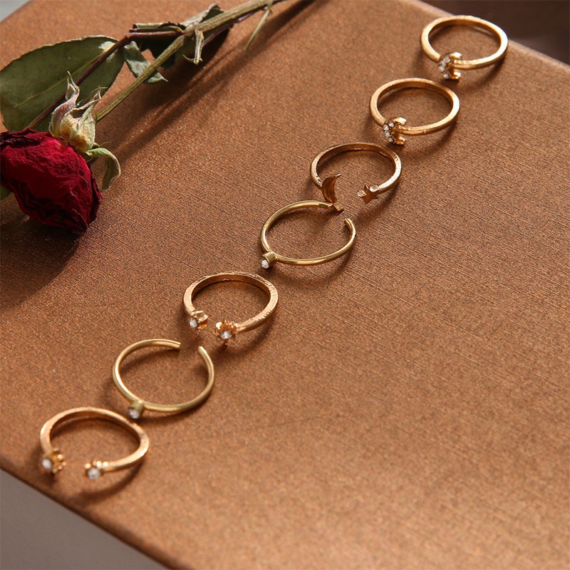 BUTTERFLY Set Perhiasan Cincin Bentuk Kupu-Kupu Bintang Bulan Warna Emas Gaya Retro Bohemian Untuk Wanita ANTOP