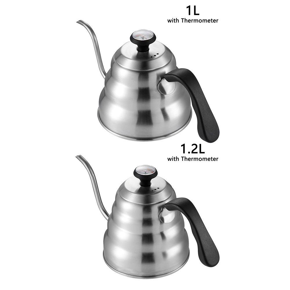 Solighter Pour Over Teko Kopi Mudah Dioperasikan Kompor Espresso Stainless Steel Moka Pot Drip Kettle Dengan Thermometer