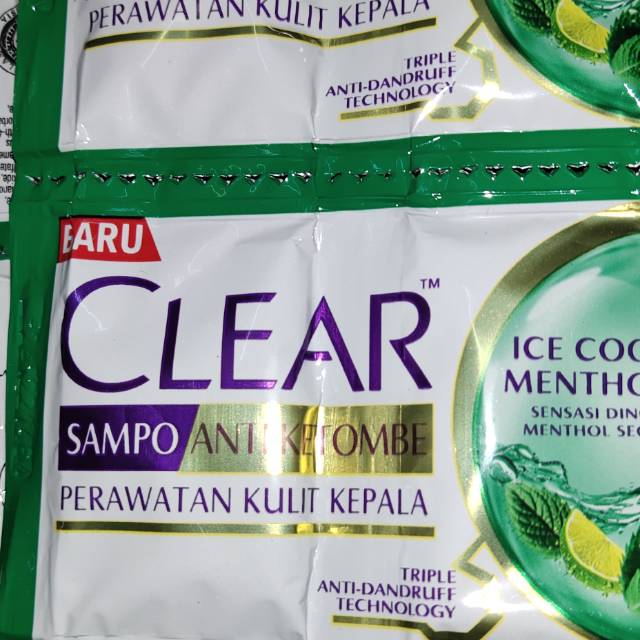 CLEAR SHAMPO ANTI KETOMBE BIRU DAN HIJAU. SATU RENCENG