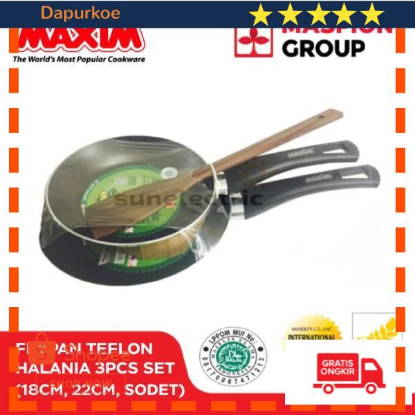 Terlaris Maxim Halania Panci 3 Pcs Set 18 cm  22 cm + Sodet / Spatula Kayu Elegan