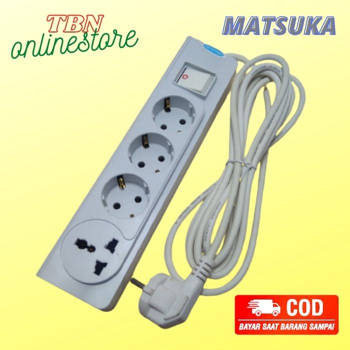 Socket STOP KONTAK SWITCH ON OFF COLOKAN 3 4 LUBANG 3 METER MATSUKA