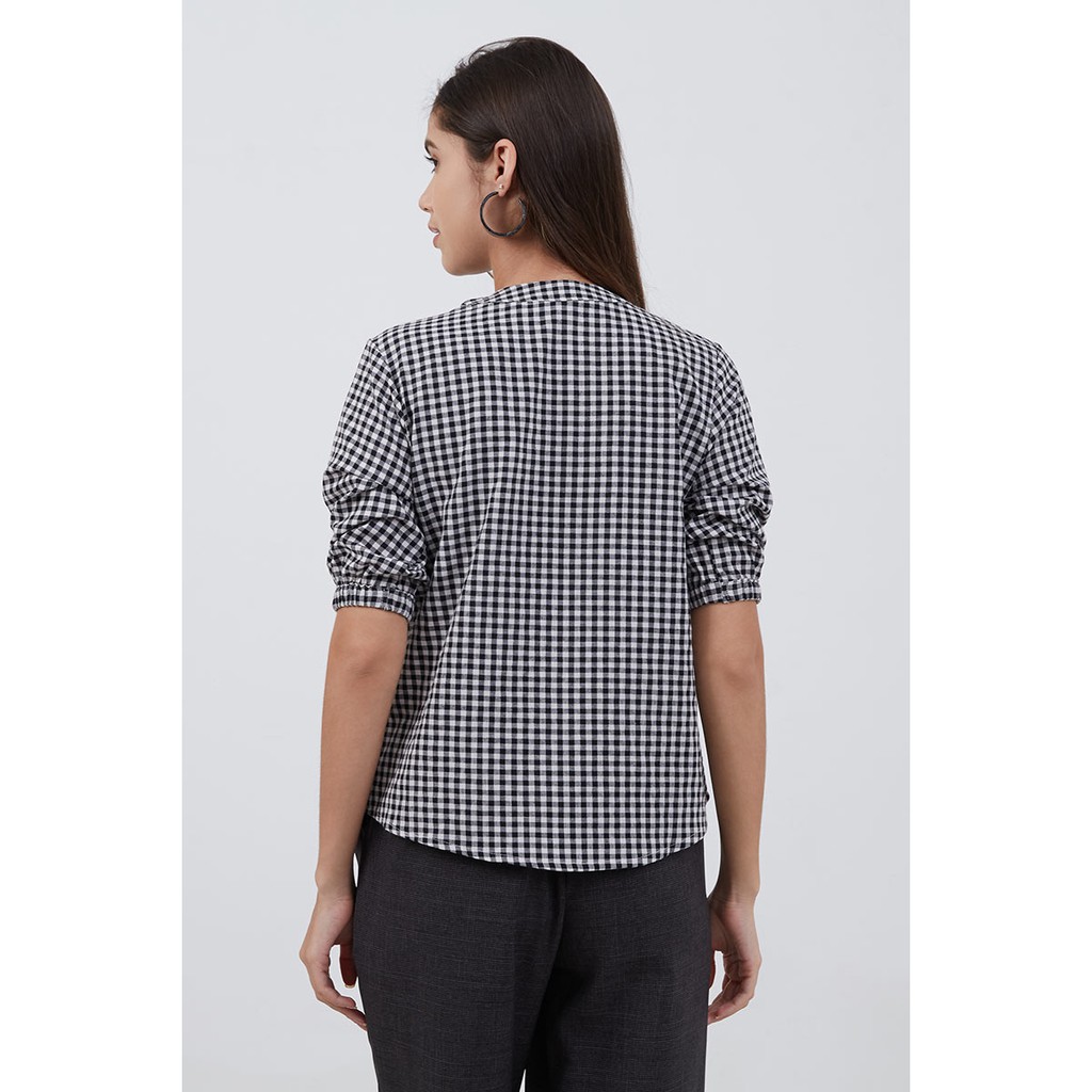 Sorabel - Sree Plaid Simple Blouse/ Kemeja Wanita Motif Kotak-kotak Collar Neck Lengan 3/4-6