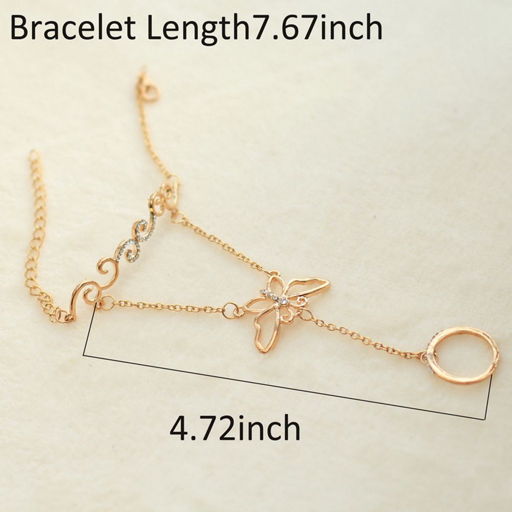 Mxbeauty Gelang Cincin Rantai Harness Desain Kupu-Kupu Aksen Kristal Warna-Warni Untuk Wanita