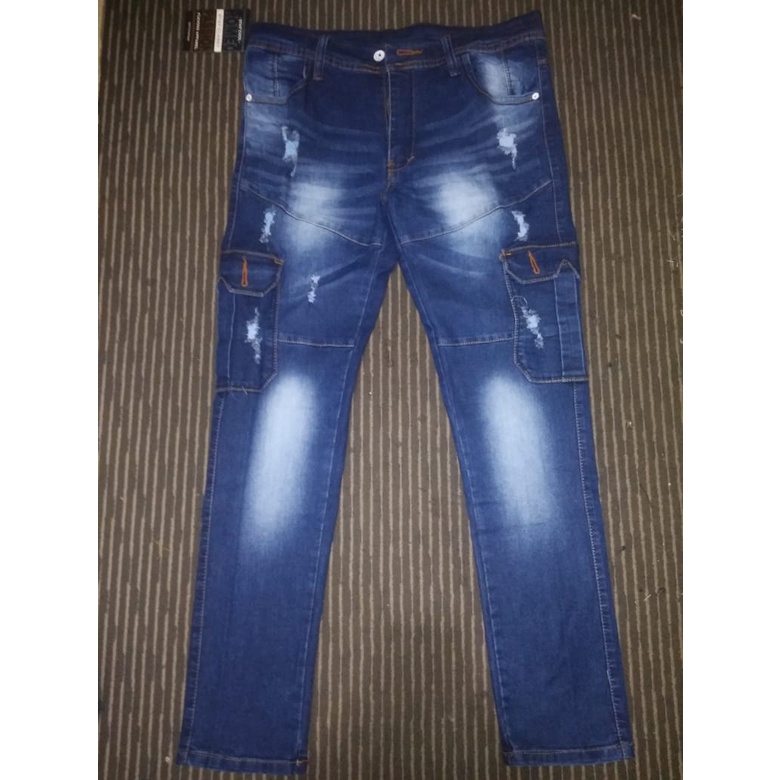 Celana Crago JEANS Pria Sobek Jins Kargo Cowok Premium Original Kreator Apparel Denim