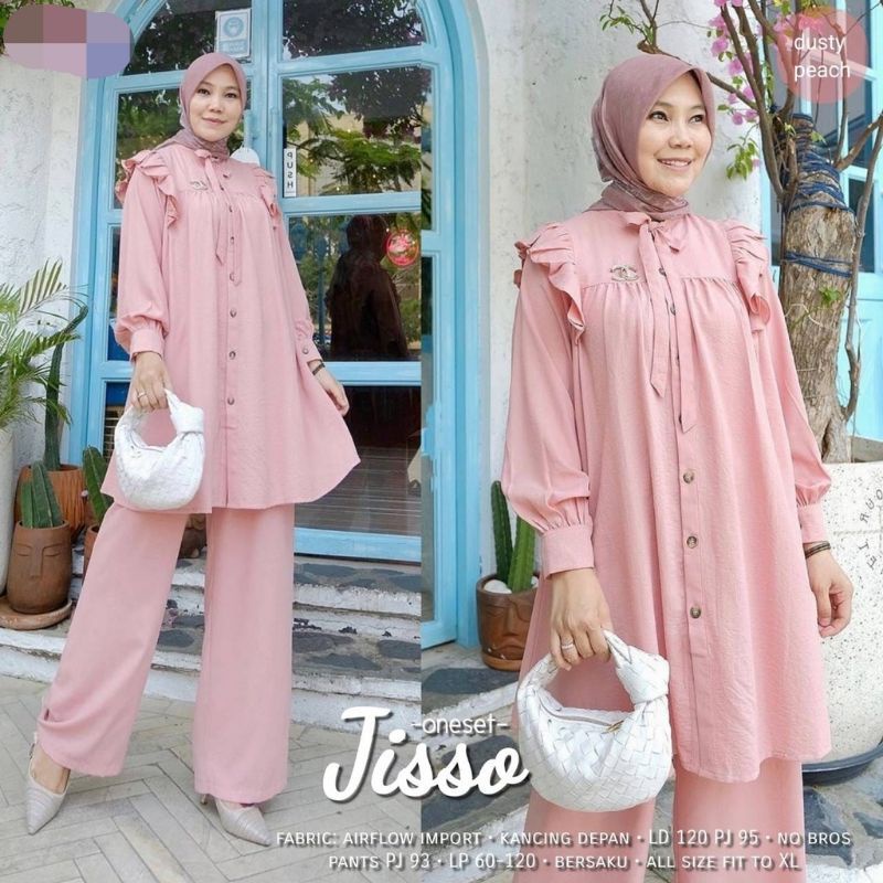 Jisso set cringkle premium/Stelan long tunik cringkle premium