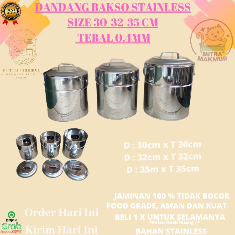 STAINLESS - Dandang Bakso / Panci Bakso Uk 30-32-35Cm Stainless (30-35-40Liter)