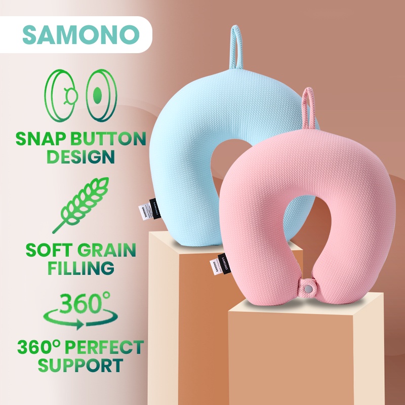 Samono BONBOX Bantal Leher Travel Multifungsi 2 in 1 Bantal U 360° dengan Kancing SNP001