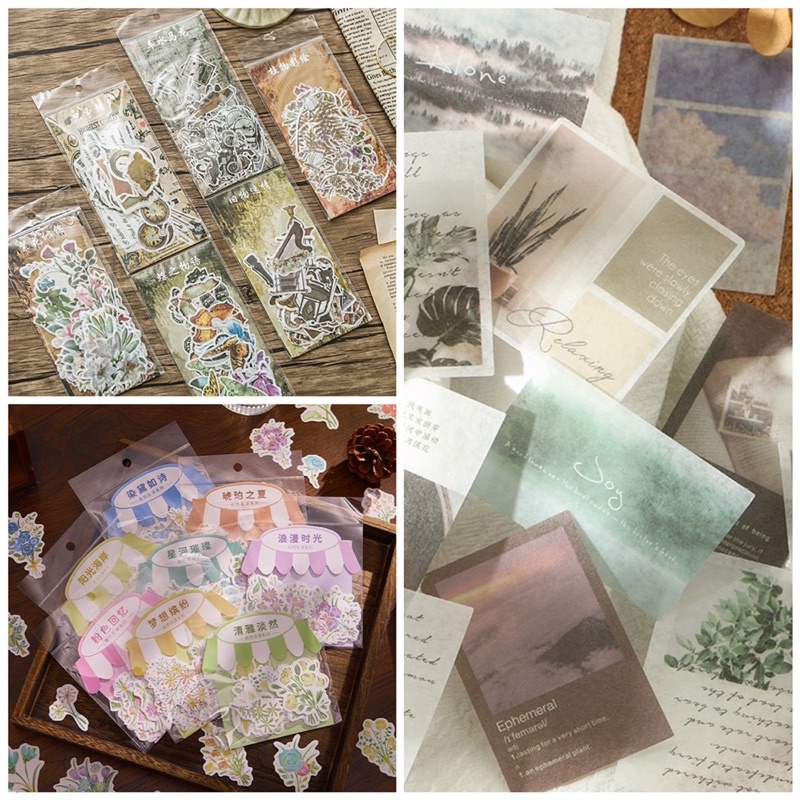 

10pc sticker bahan washi bunga angel flower black vintage transportasi gold poem scrapbook journaling scrapbooking journal bujo SW