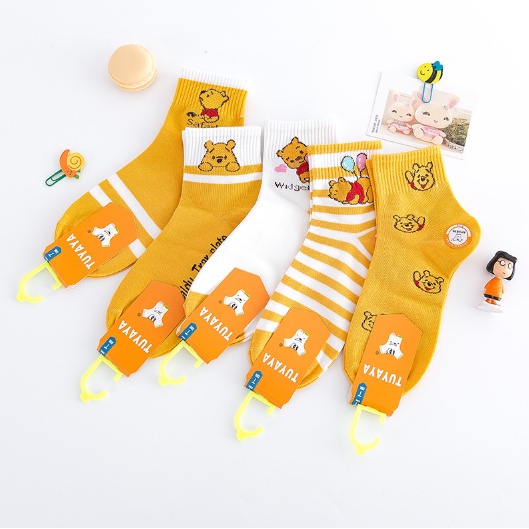 KAOS KAKI ANAK PEREMPUAN KARAKTER WINNIE THE POOH KAOS KAKI BAYI MOTIF LUCU BAHAN KAIN TEBAL IMPORT KLH