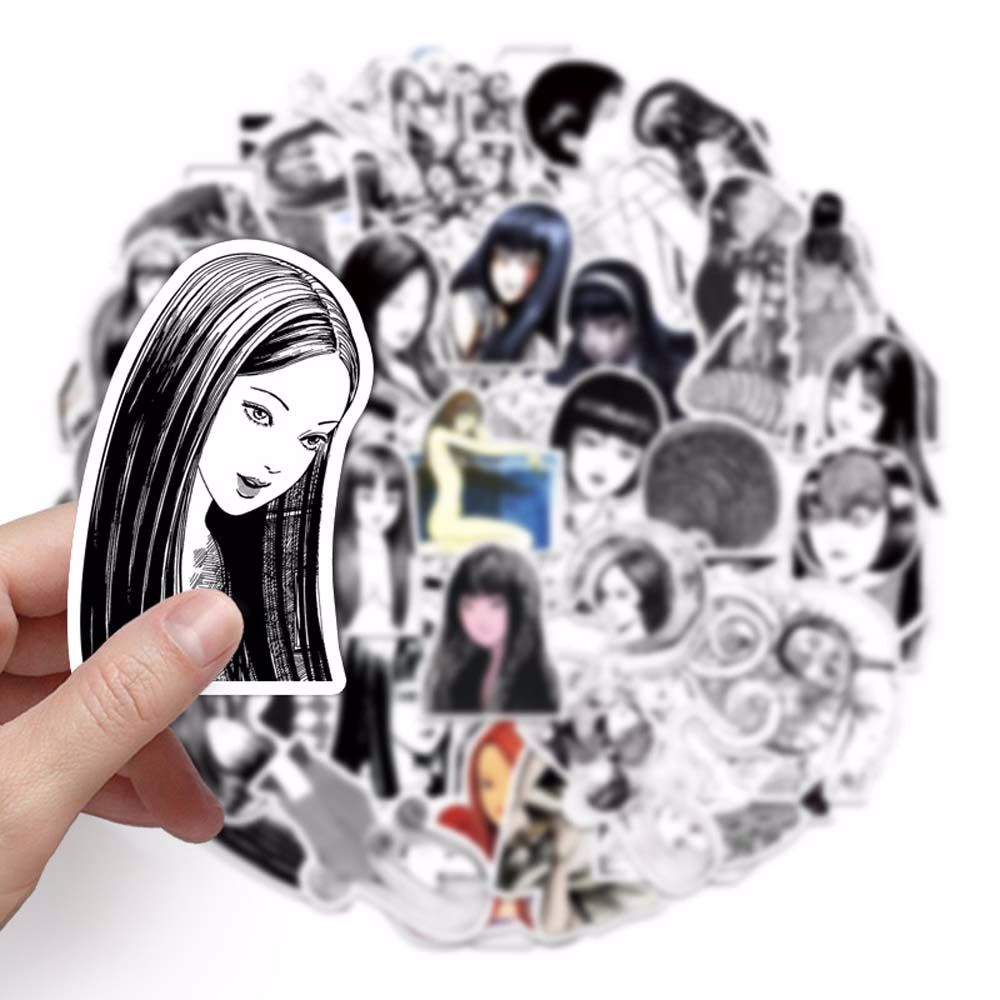 ELEGANT Kids Gift Horror Comic Sticker Waterproof Decorative Stickers Kawakami Tomie Sticker Cartoon Character Horror Comic Stationery Sticker For Laptop Luggage Car Stickers 50pcs/pack Anime Stickers