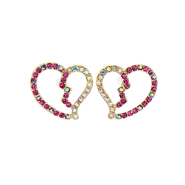 LRC Anting Tusuk Fashion Gold Color Drill Love-shaped Diamond Stud Earrings F53458