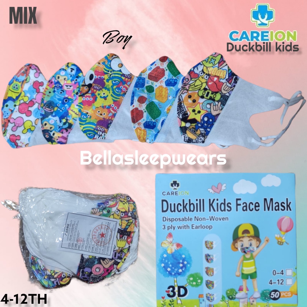 CAREION DUCKBILL ANAK SUPERHERO PRINCESS MOTIF BOX 50 PC - MASKER DUCKBILL KIDS CHILD 3PLY CAREION KEMENKES