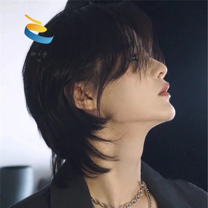 Stok produk cukup, pengiriman hari yang samaMullet Kepala Wig Pria Versi Korea Tampan Rambut Pendek 