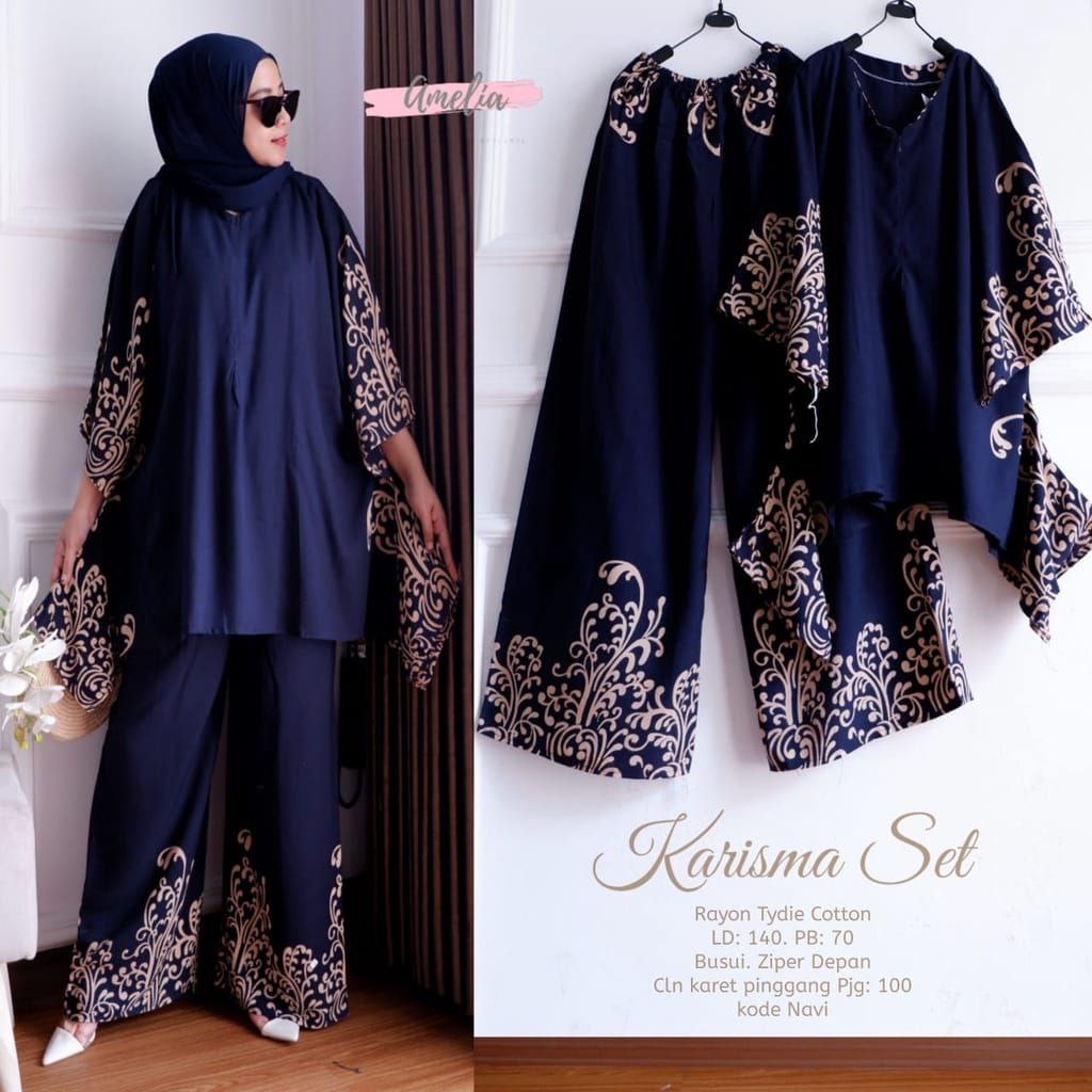 Karisma Set - One Set Jumbo Waka Waka Setelan Wanita Rayon Premium  Set Celana Panjang Batik Bigsize Kekinian LD  140 cm