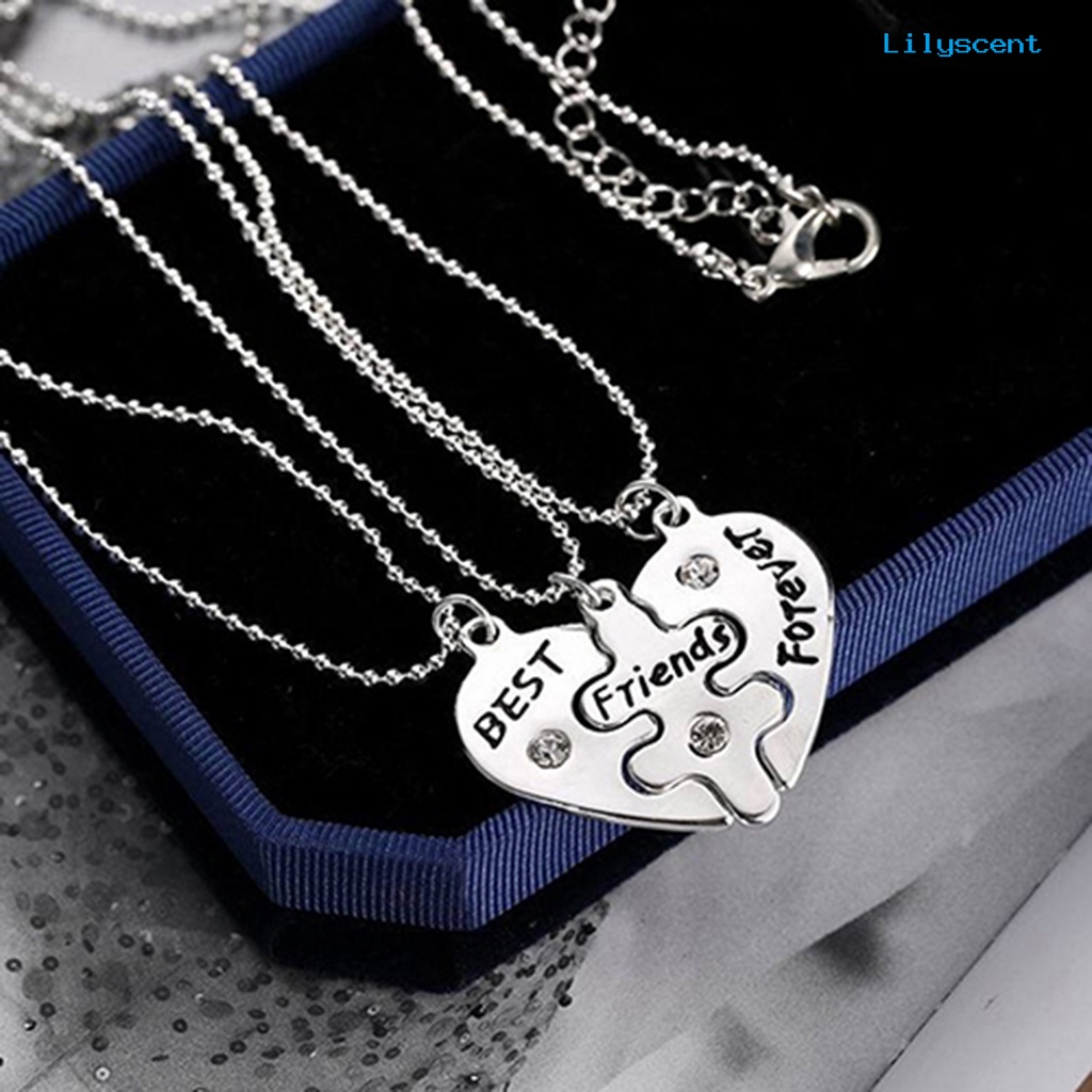 Lc 3Pcs / Set Kalung Rantai Dengan Liontin Hati Motif Ukir Tulisan Best Friends Forever Untuk Kencan