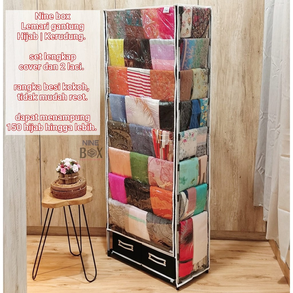 nine box rak hijab/rak jilbab anti debu/lemari gantung hijab/rak gantung jilbab/rak kerudung