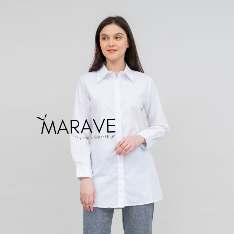 tunik wanita putih lengan panjang/ blouse tunik putih wanita / kemeja wanita casual / atasan tunik w