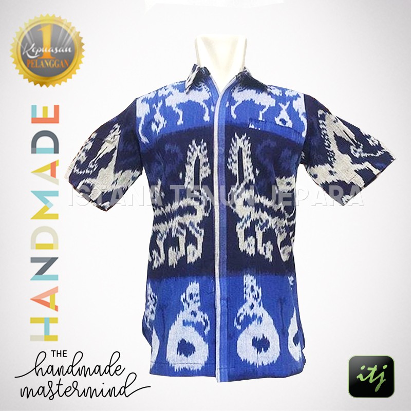 Kemeja Batik Pria Lengan Pendek Kain Tenun Blanket Motif Toraja