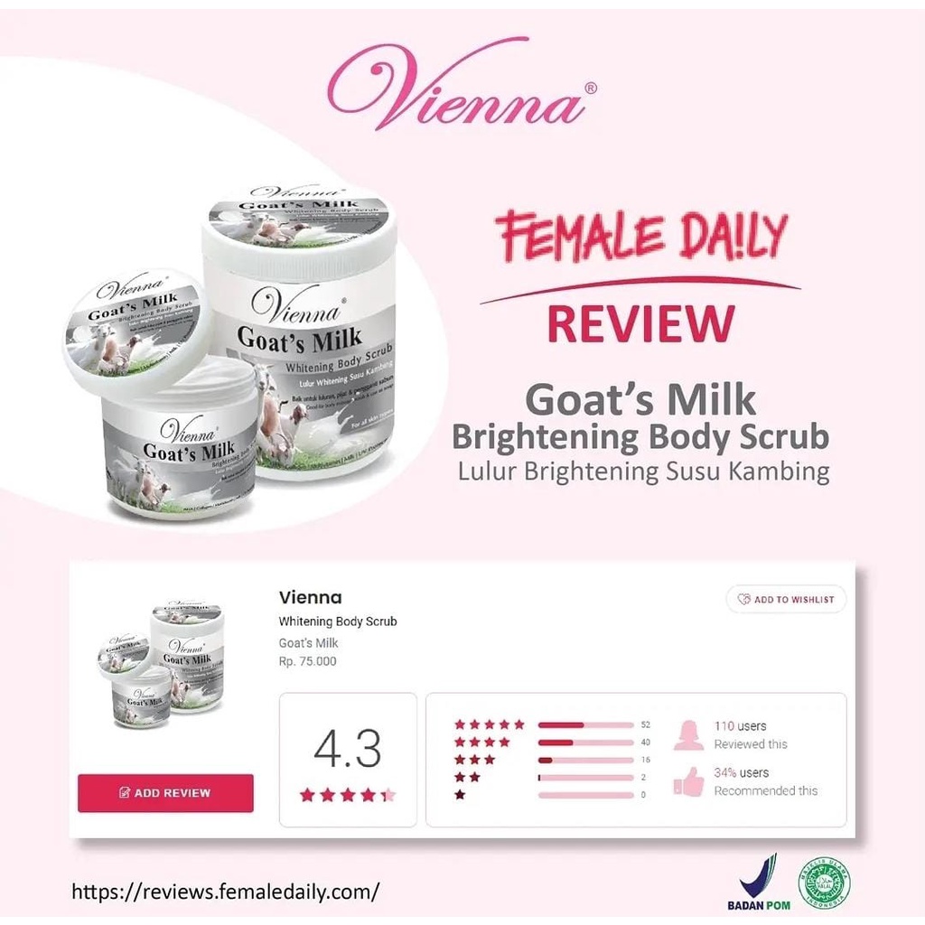 VIENNA BRIGHTENING BODY SCRUB 250GR BPOM - LULUR MANDI PEMUTIH BADAN PERMANEN