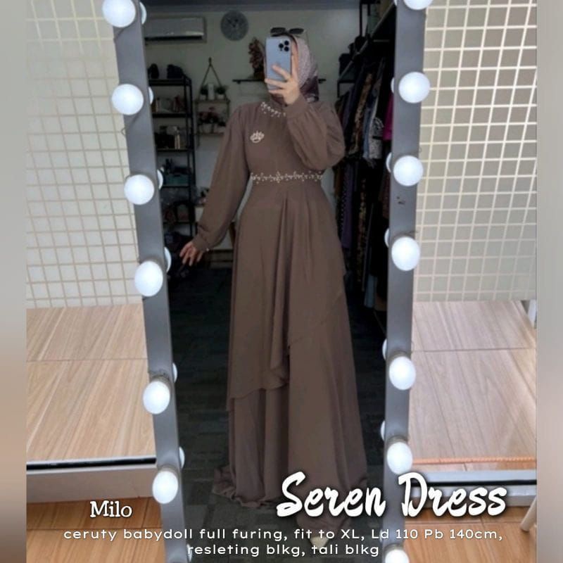 Seren Dress Gamis Kondangan Warna Mocca Milo Ceruty Babydoll Seragaman Bridesmaid Baju Wisuda Ootd Hijab Gamis Muslimah Sage