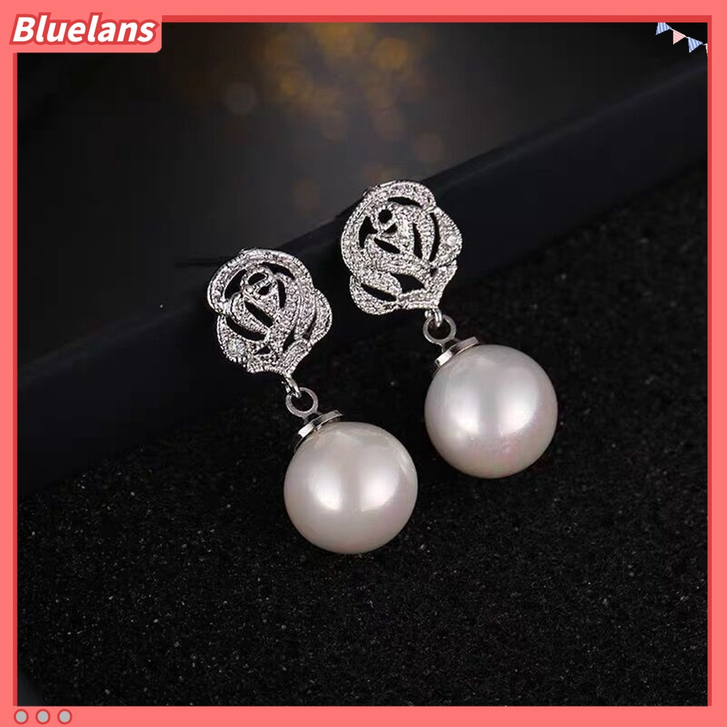 Anting Stud Mutiara Imitasi Bentuk Bulat Bahan Alloy Warna Putih Untuk Wanita