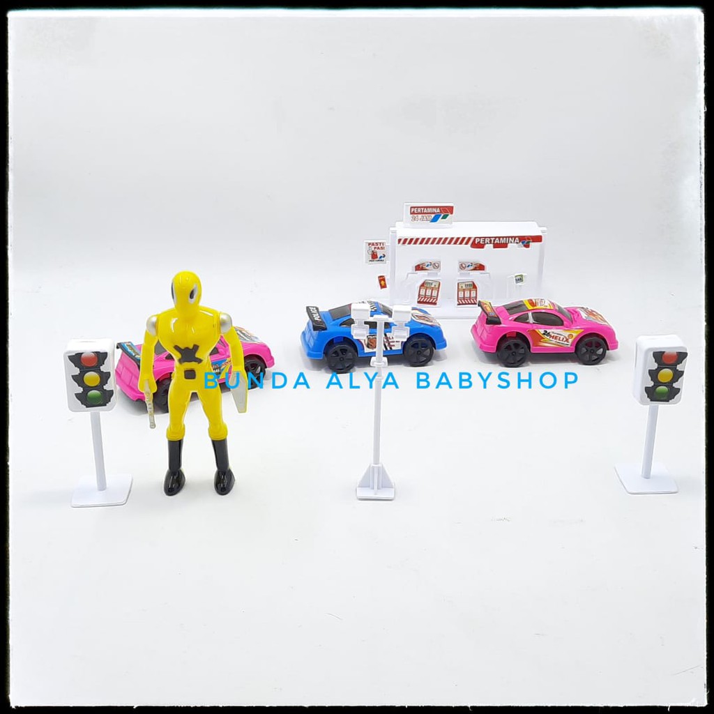 Mainan Lalu Lintas Anak Service Station Playset - Set Mainan Pom Bensin Plus Mobil Mobilan Rambu Lalu Lintas