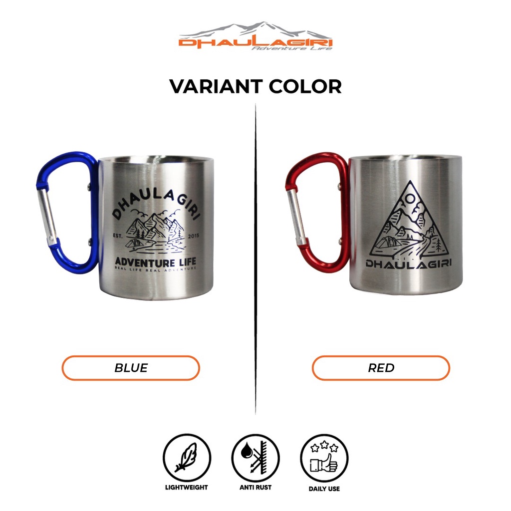 Gelas Mug Carabiner DHAULAGIRI Cangkir Stainless 220 ML Karabiner Camping