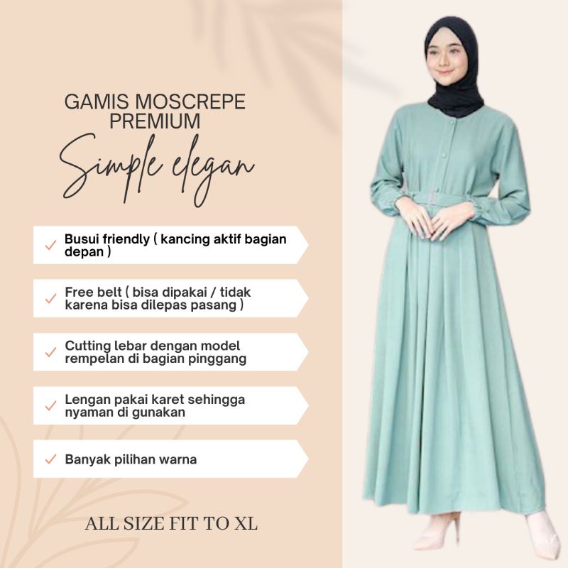 baju gamis wanita remaja terbaru bahan moscrepe kualitas premium warna wardah dress muslim polos len