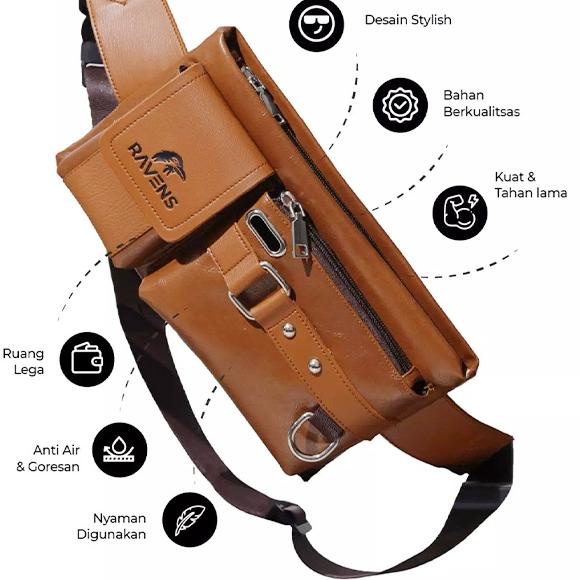 Murah Meriah Tas Selempang Pria Free Dompet Tas Ravens Waistbag Tas Slempang Anti Air Tas Pria Waist
