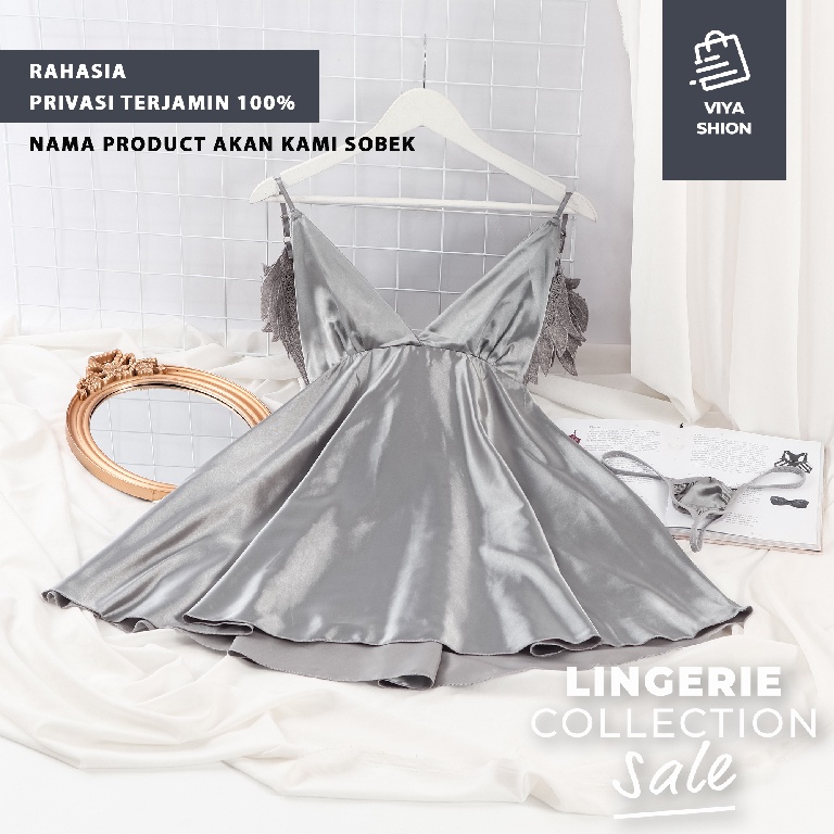 Lingerie Sexy Kimono Set Dress Gaun Piyama Baju Tidur Seksi Wanita Abu Abu Grey Cosplay Hot Dewasa Premium-1