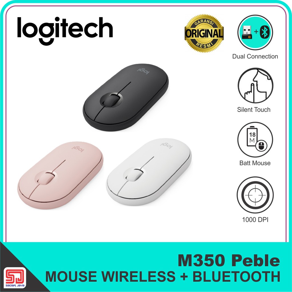 Logitech Peble M350 Silent Mouse Bluetooth + Wireless  Original