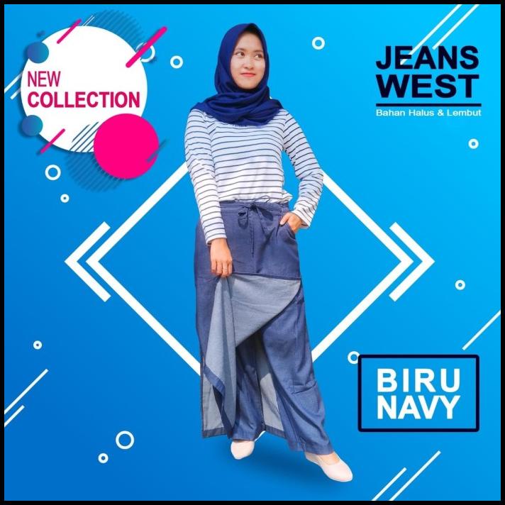 Rok Celana Muslimah Jeans West Biru Dongker Navy Xxl Original Rocella